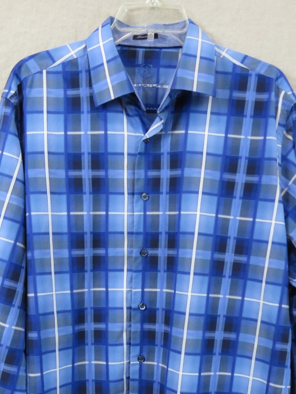 BUGATCHI Men's Plaid Cotton Button Down Shirt Contrast Sleeve SIZE Large Blue